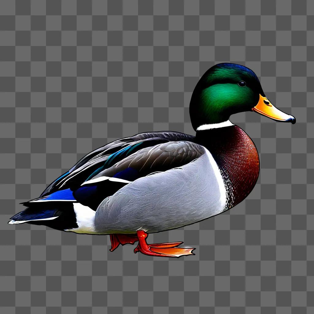 A realistic duck drawing with a green head