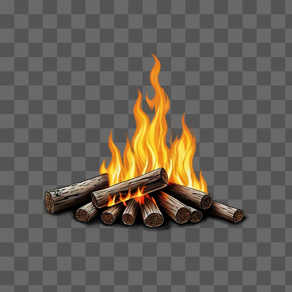 A realistic fire drawing of a pile of wood