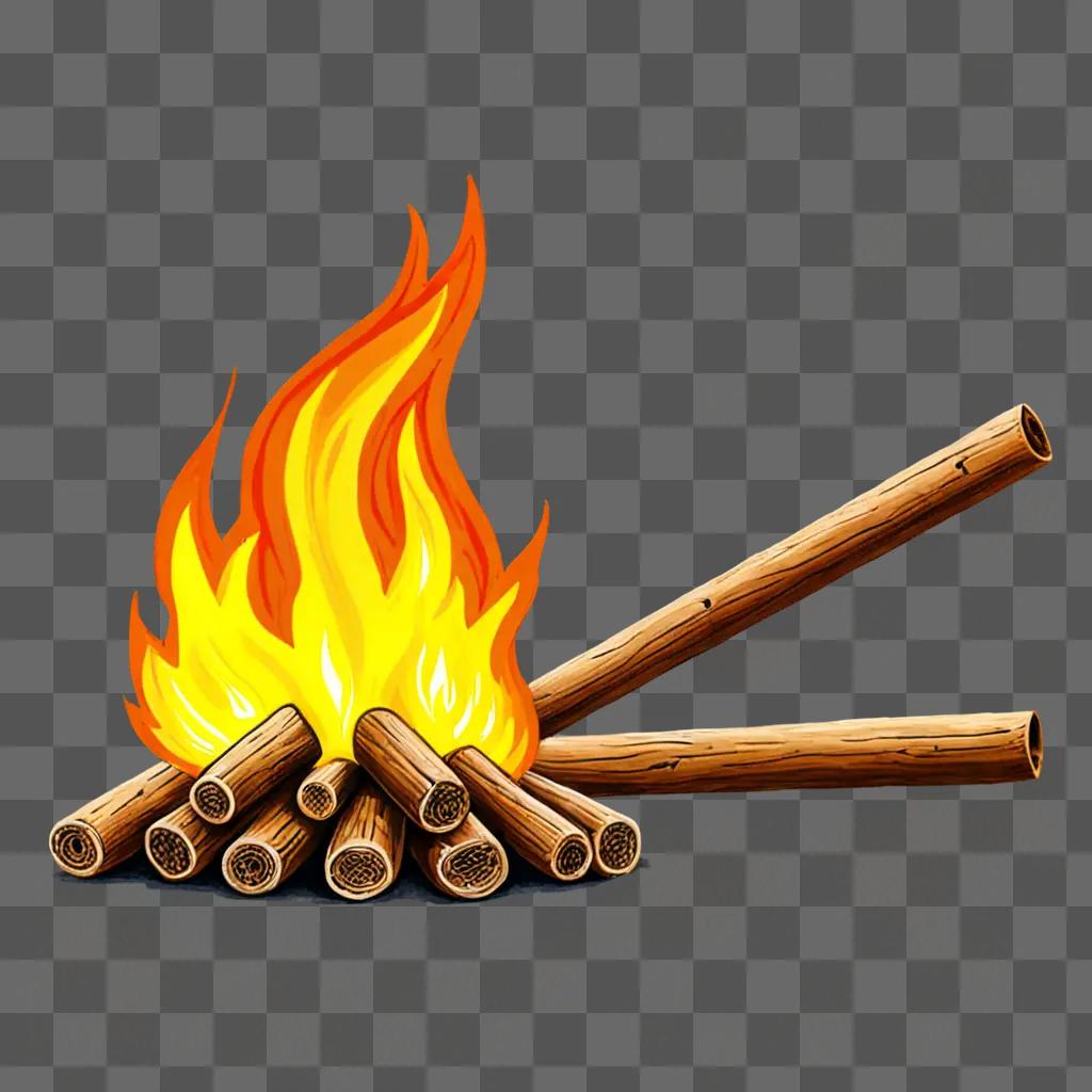 A realistic fire drawing of sticks on fire