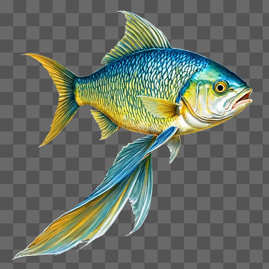 A realistic fish drawing on a green background