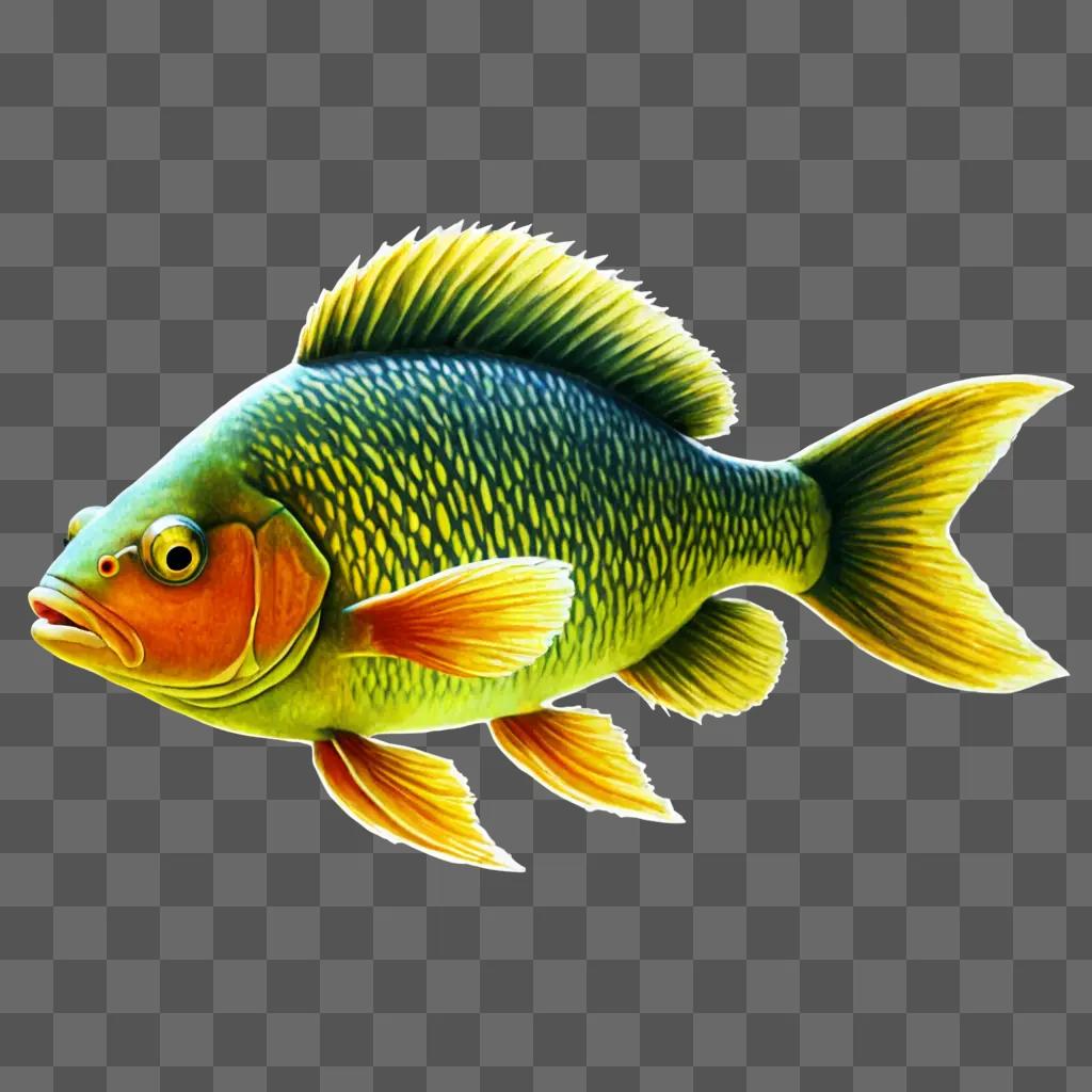 A realistic fish drawing on a green background