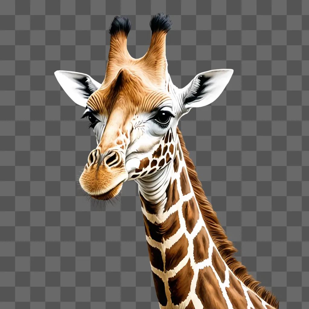 A realistic giraffe drawing against a brown background