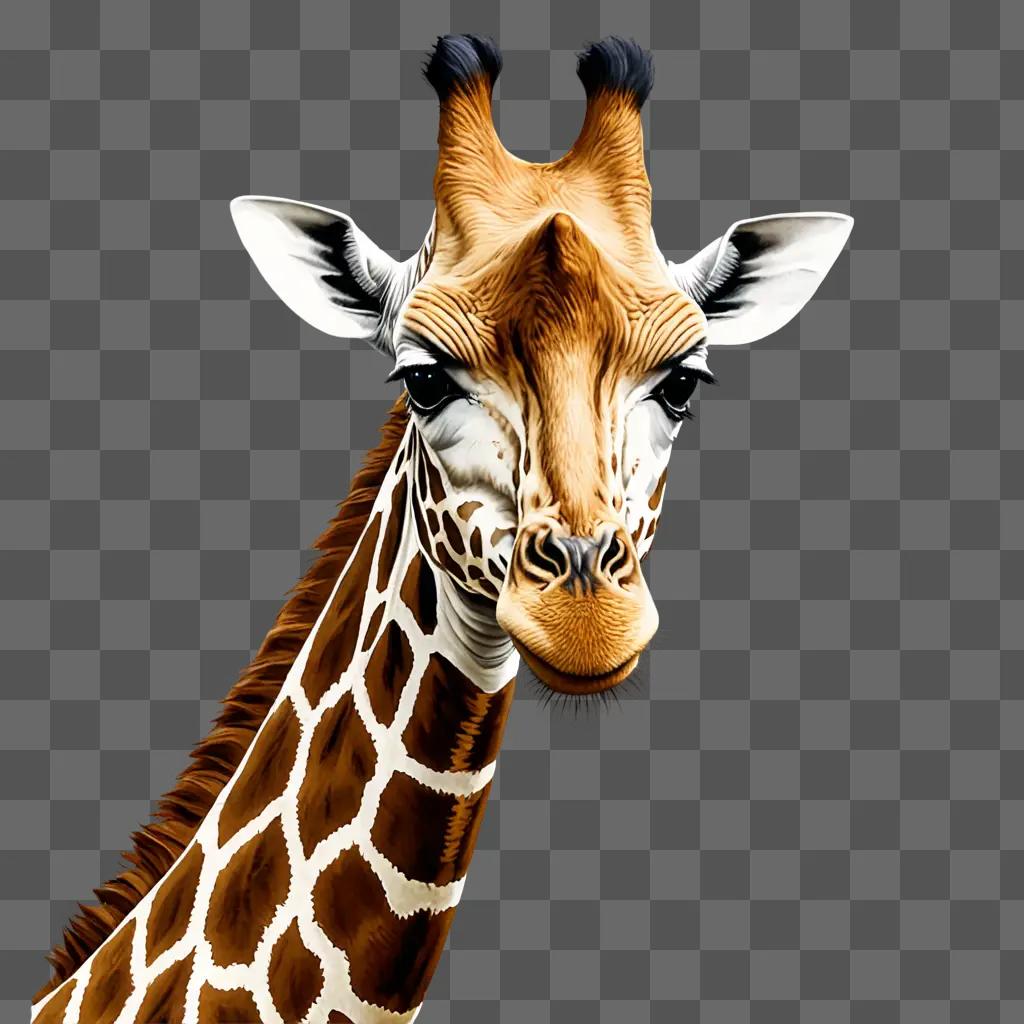 A realistic giraffe drawing of a giraffe in front of a brown background