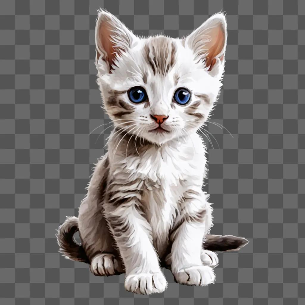 A realistic kitten sketch in a grey and white color scheme