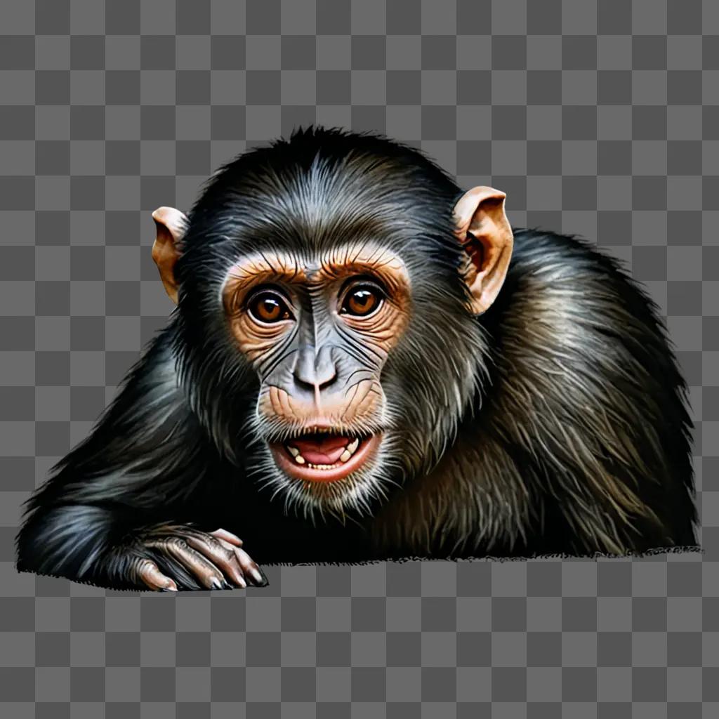 A realistic monkey drawing of a young chimpanzee