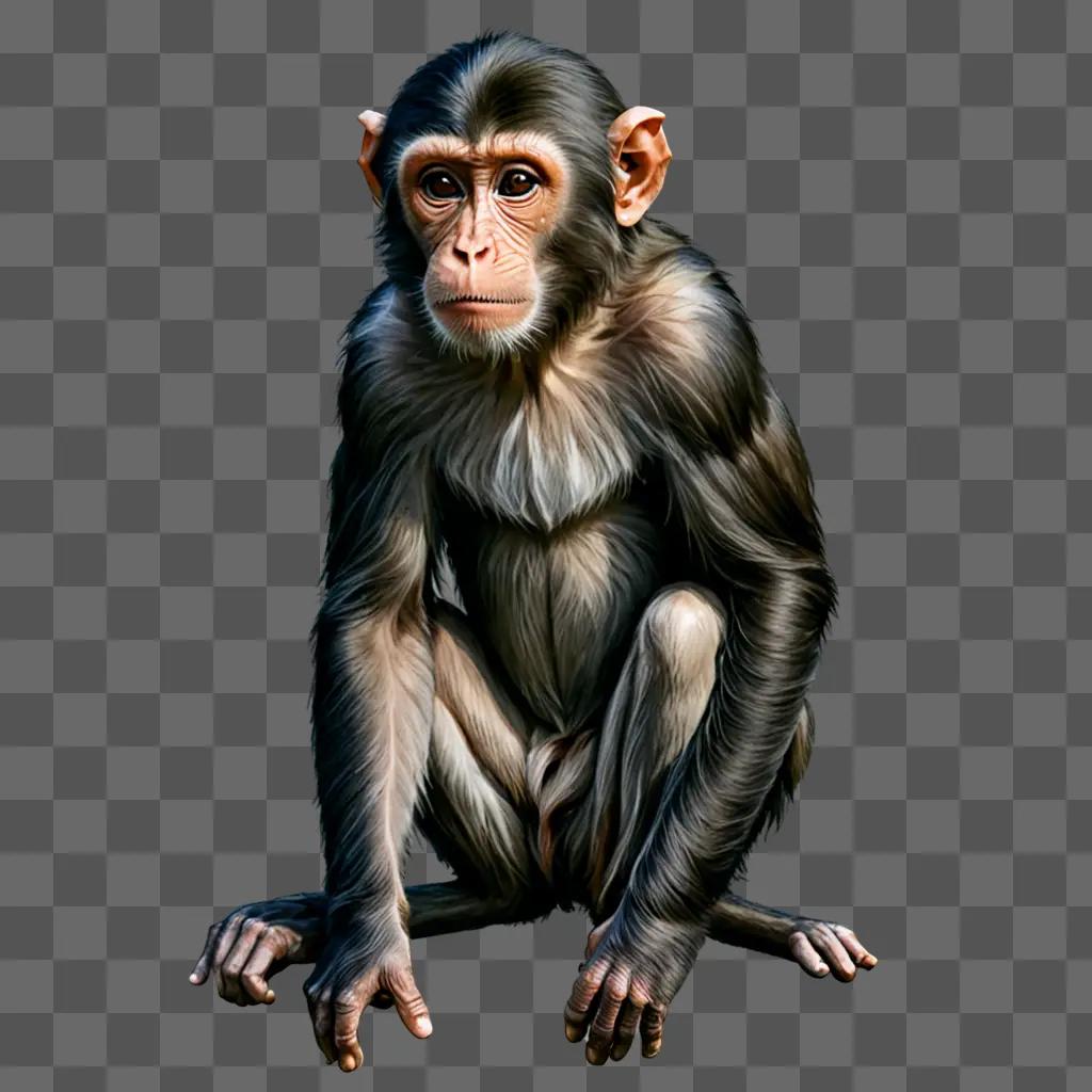 A realistic monkey drawing with a gray background