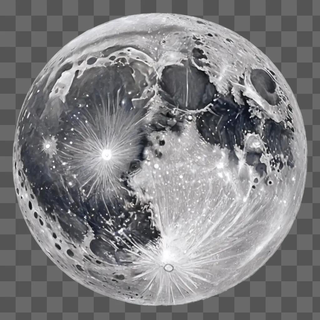 A realistic moon drawing in black and white