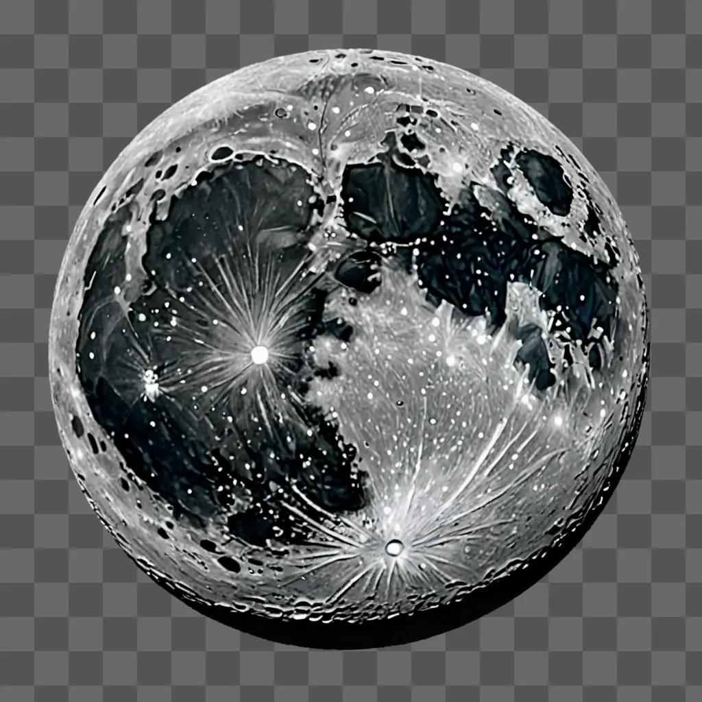 A realistic moon drawing with a black background