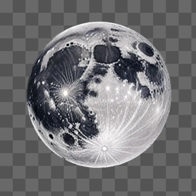 A realistic moon drawing with many small dots