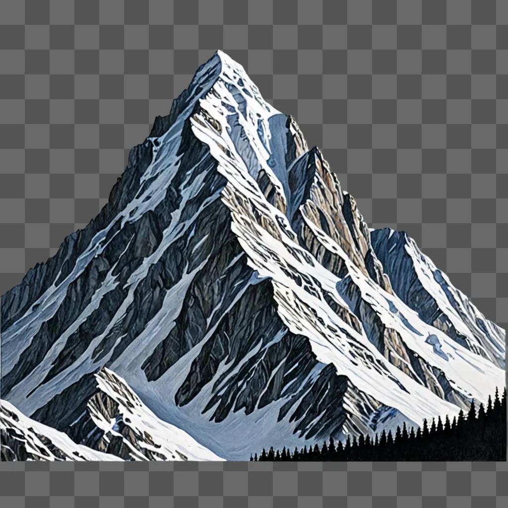 A realistic mountain drawing is shown with a shadow