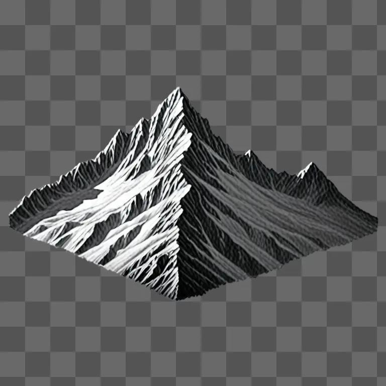 A realistic mountain drawing of a snowy peak