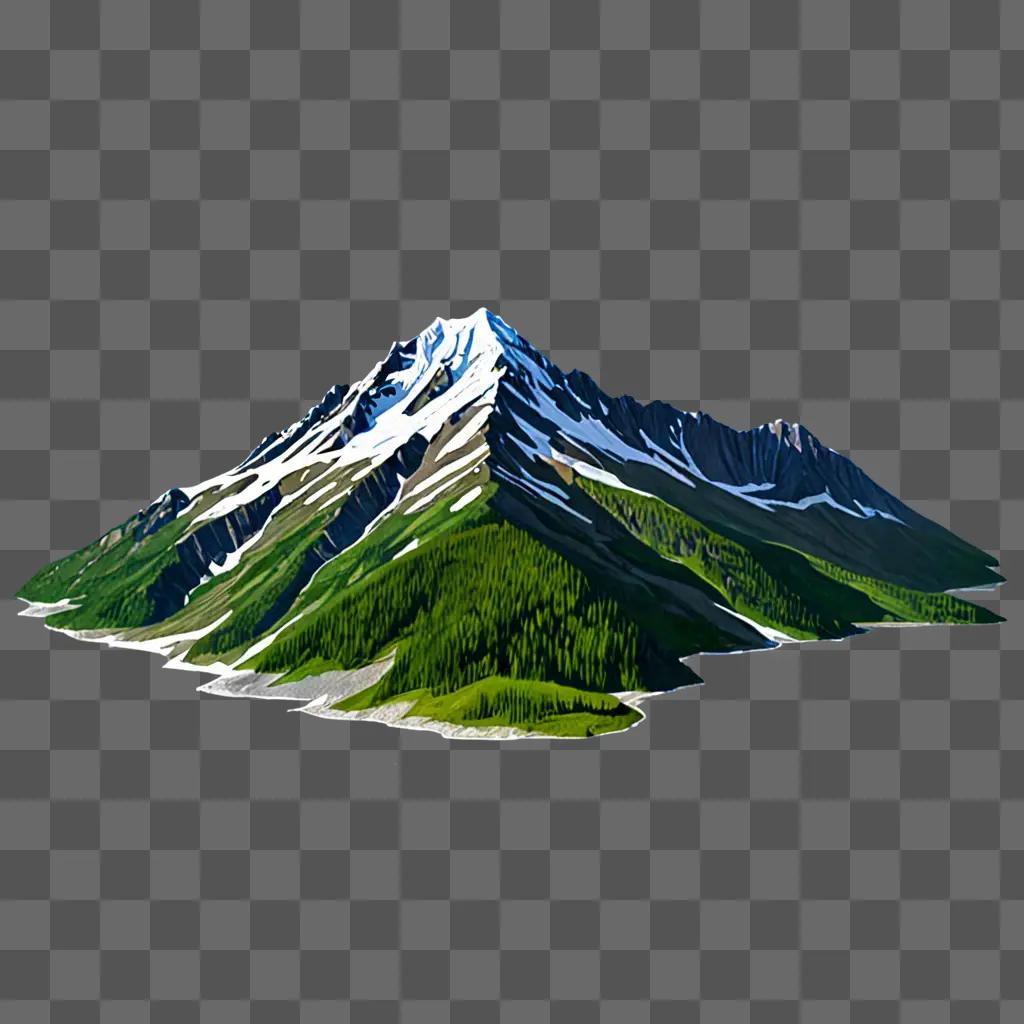 A realistic mountain drawing on a dark background