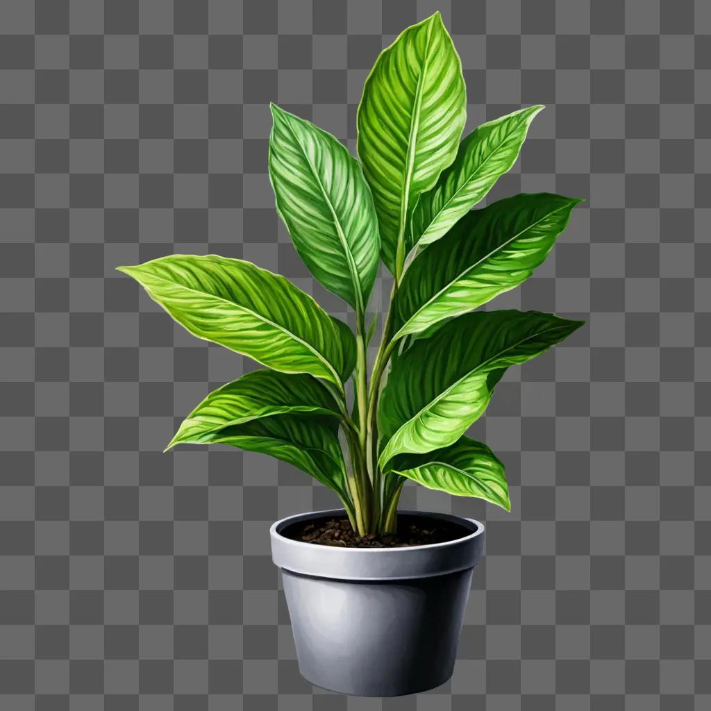 A realistic plant drawing in a pot against a green background