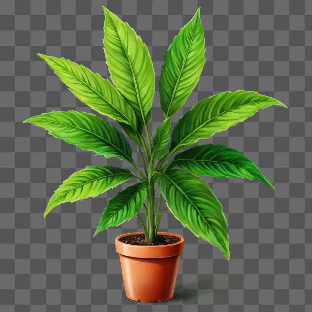 A realistic plant drawing with a green leafy plant in a red pot