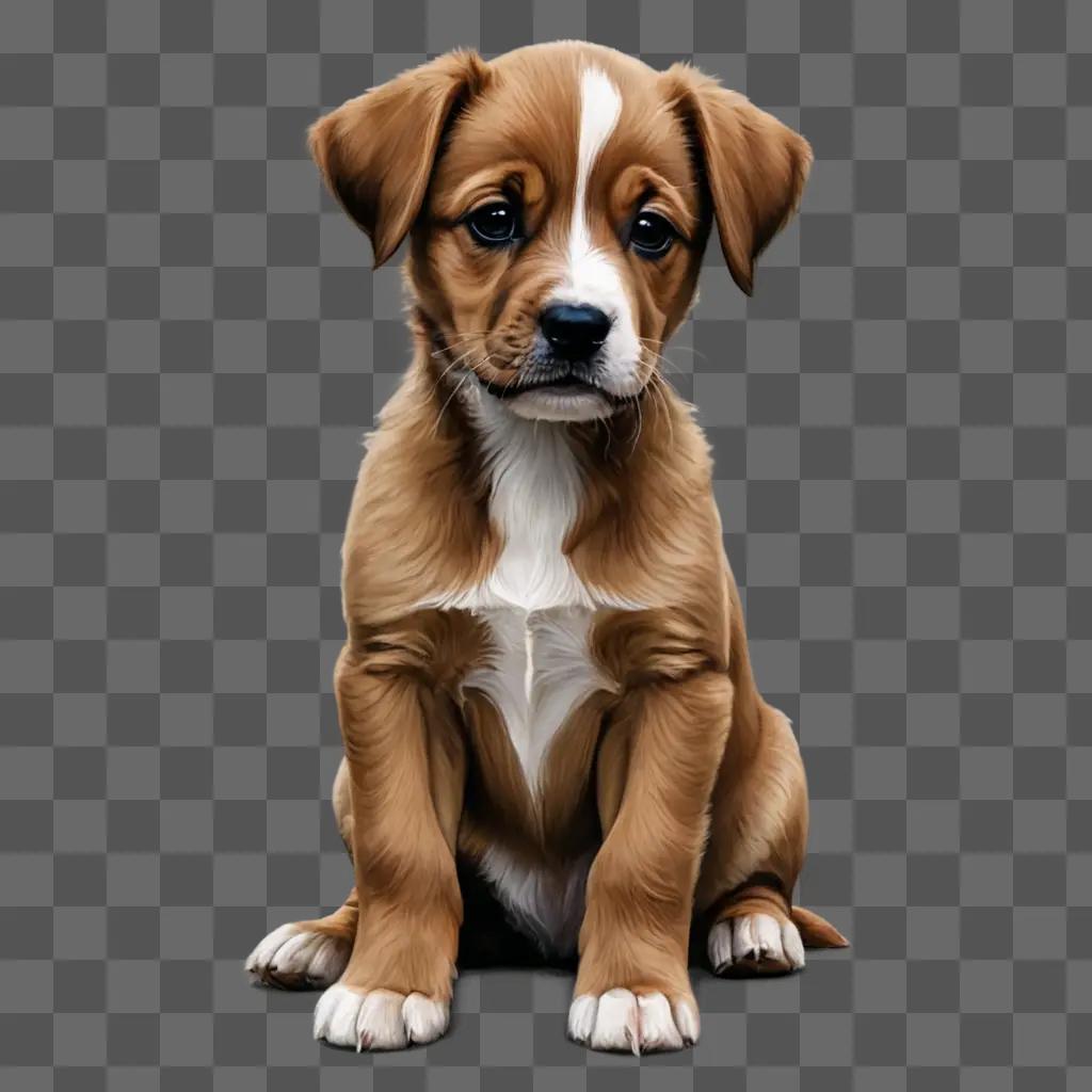 A realistic puppy drawing of a brown and white dog