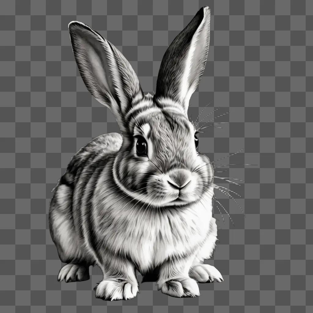 A realistic rabbit drawing with black and white tones