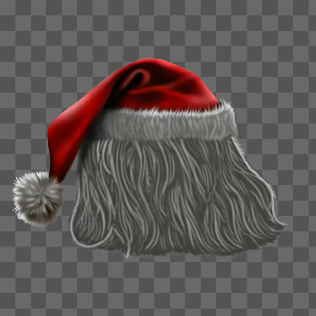 A realistic santa hat drawing with a gray background