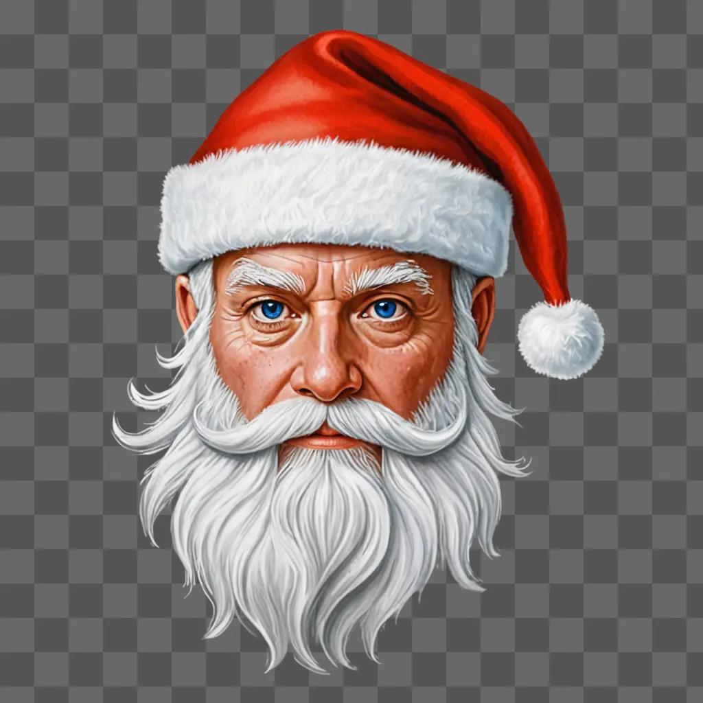 A realistic santa hat drawing with a white beard