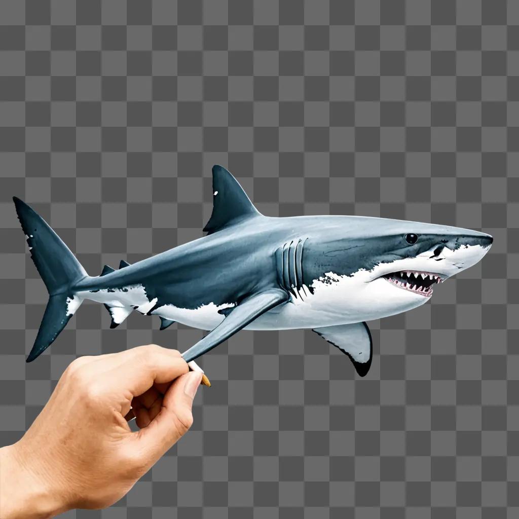 A realistic shark drawing by a hand