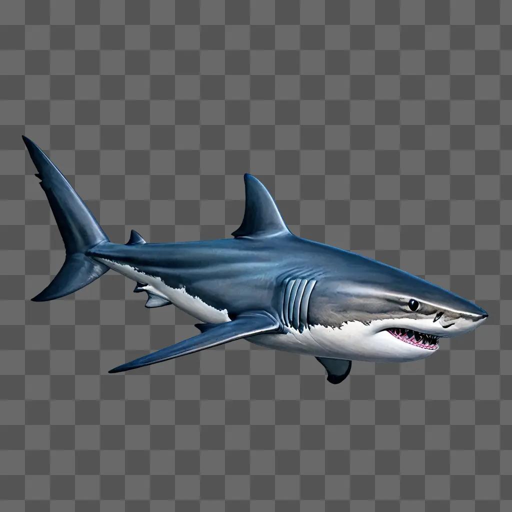 A realistic shark drawing in a blue background