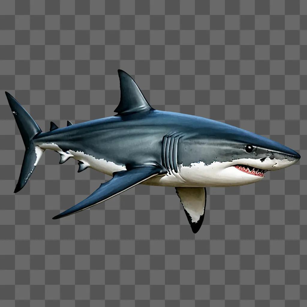 A realistic shark drawing with a bright blue background