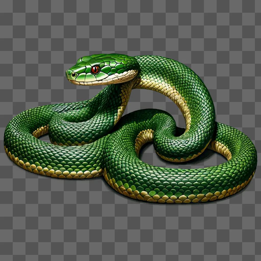 A realistic snake drawing on a green background