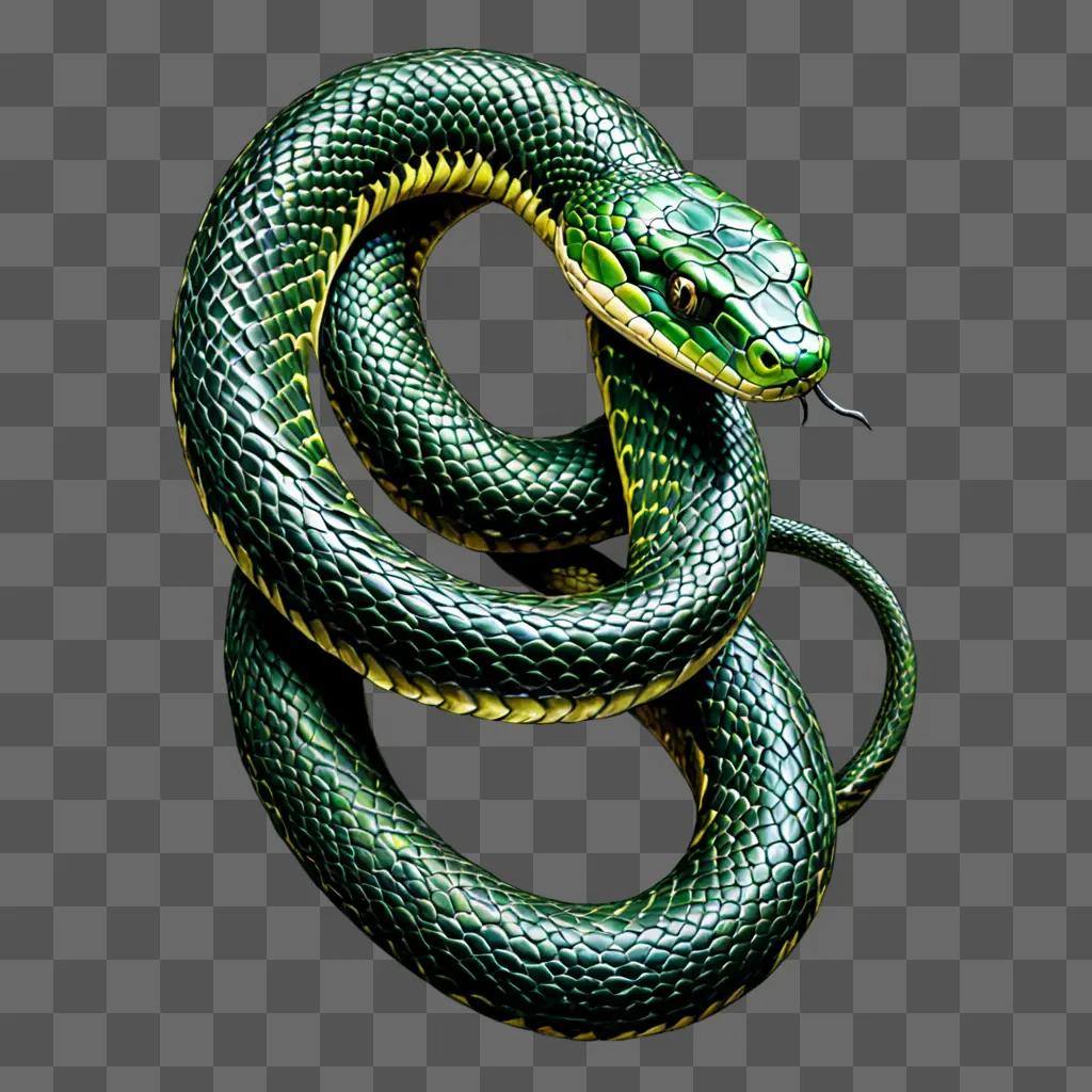 A realistic snake drawing with a green and yellow hue