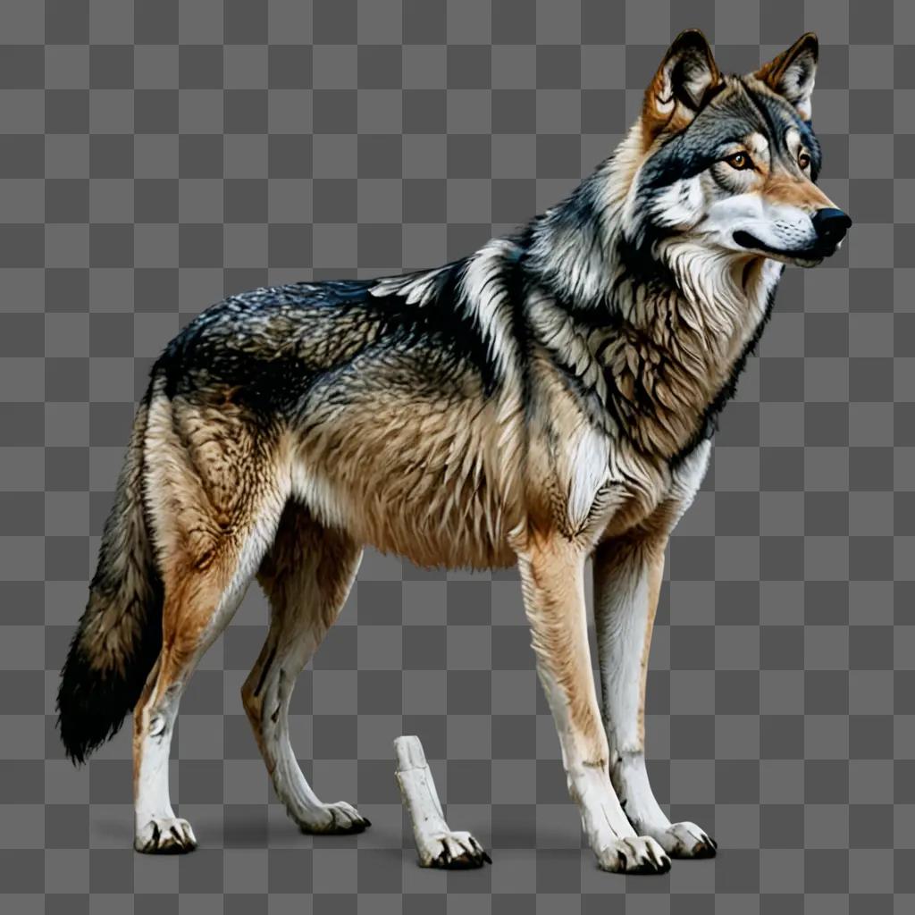 A realistic wolf drawing in a gray background