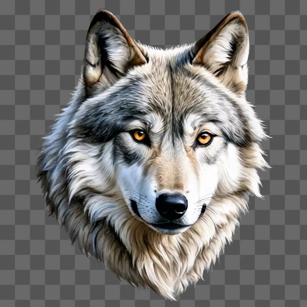 A realistic wolf drawing of a wolfs head