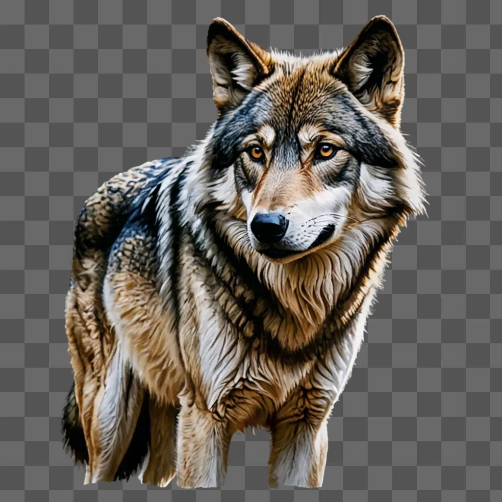 A realistic wolf drawing on a beige background