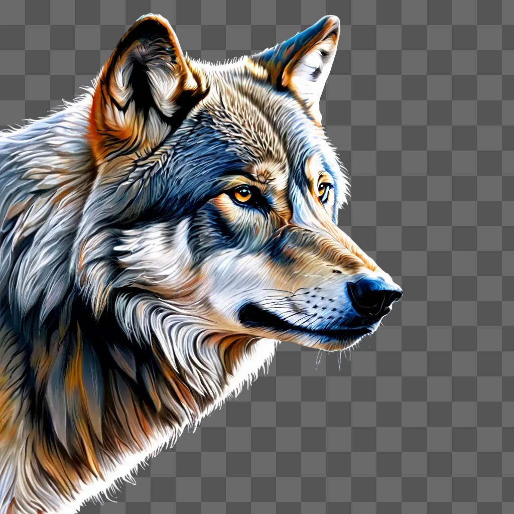 A realistic wolf drawing on a gray background