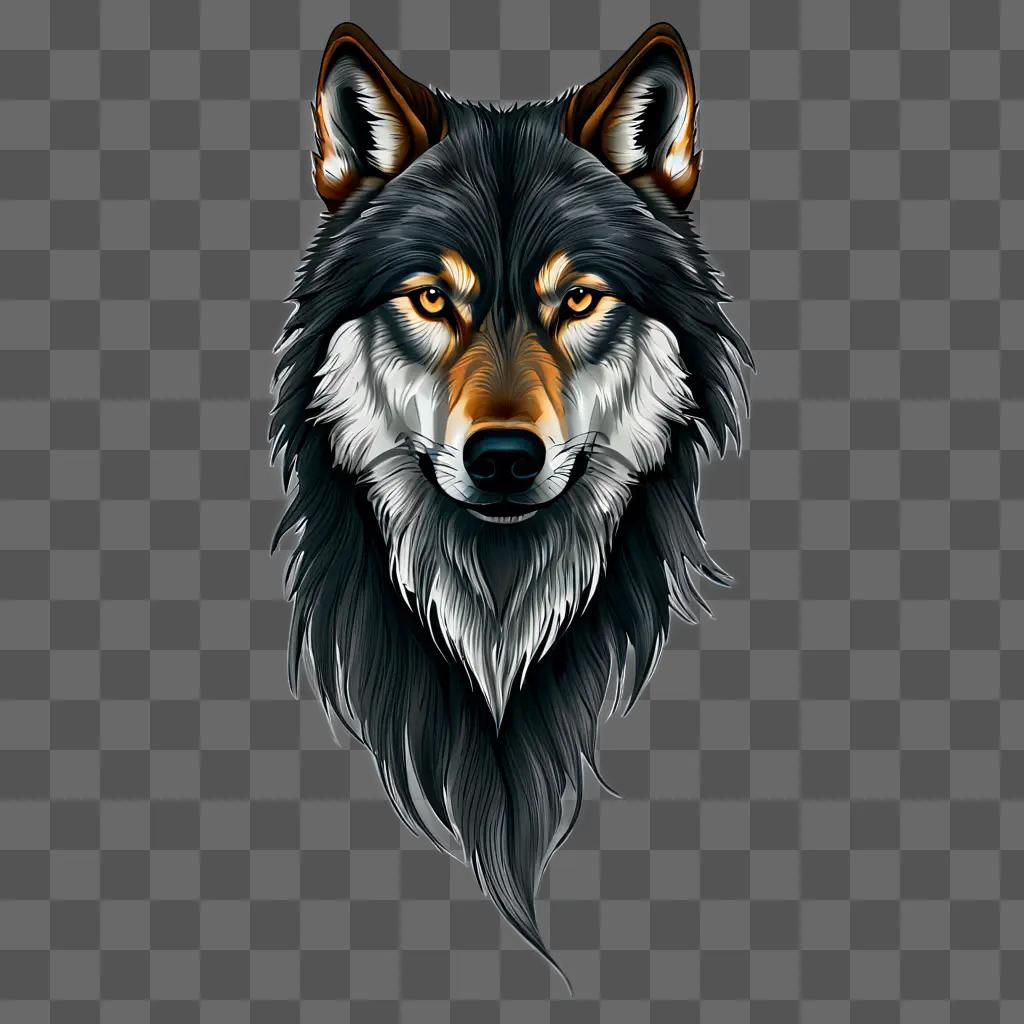 A realistic wolf drawing with glowing eyes and a dark background