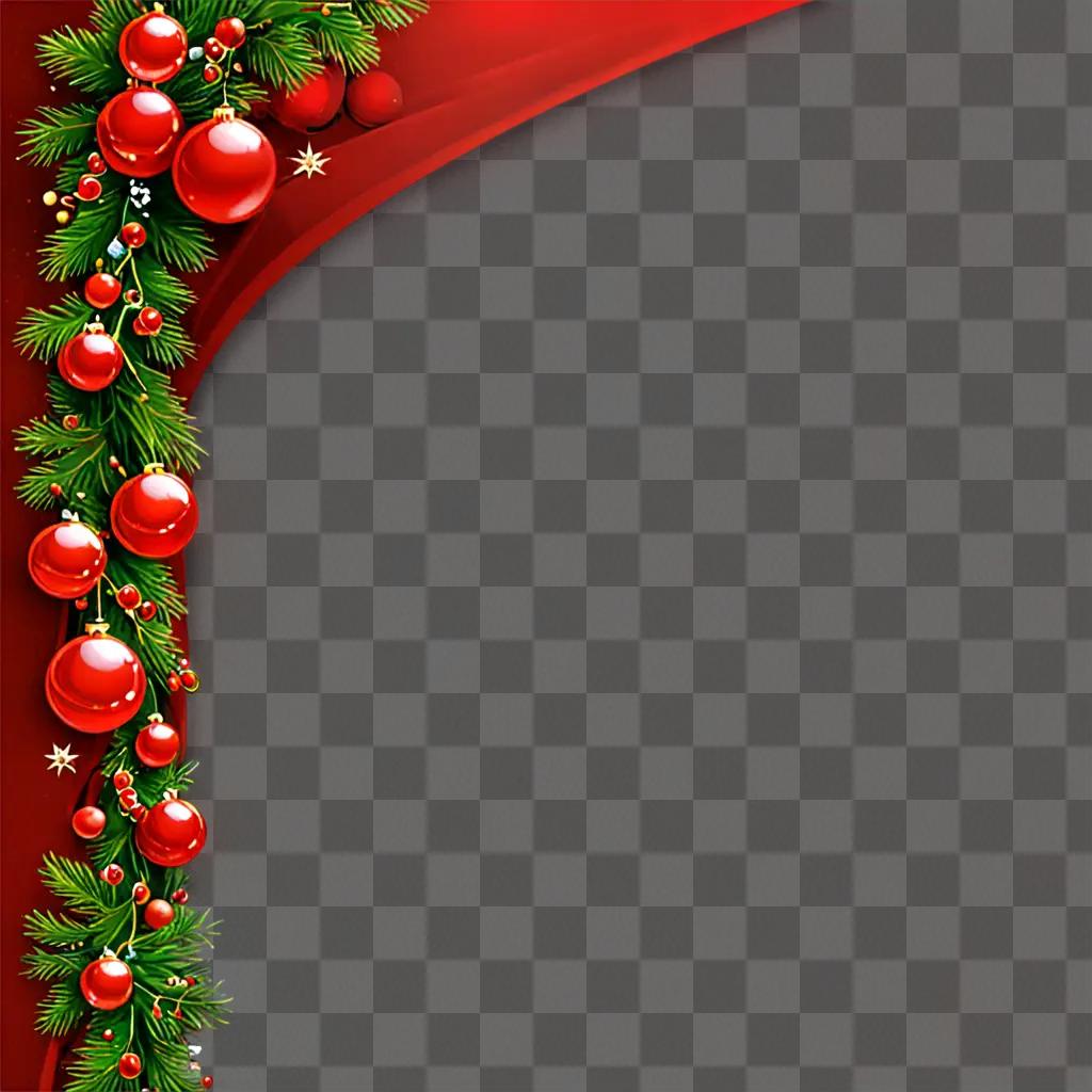 A red Christmas background with red balls and pine branches