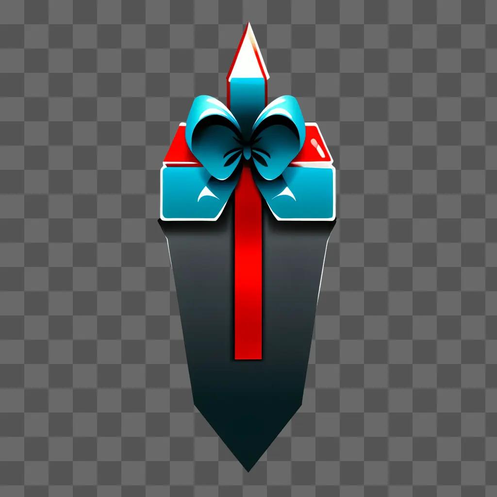 A red and blue gift with a bow on it