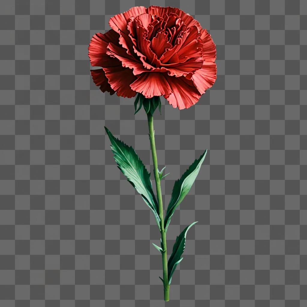 A red carnation flower with a green stem