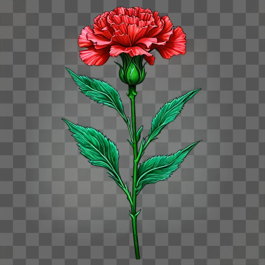 A red carnation is shown in a bright light