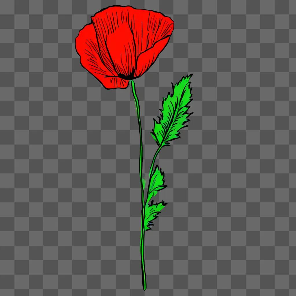 A red poppy flower drawing against a red background