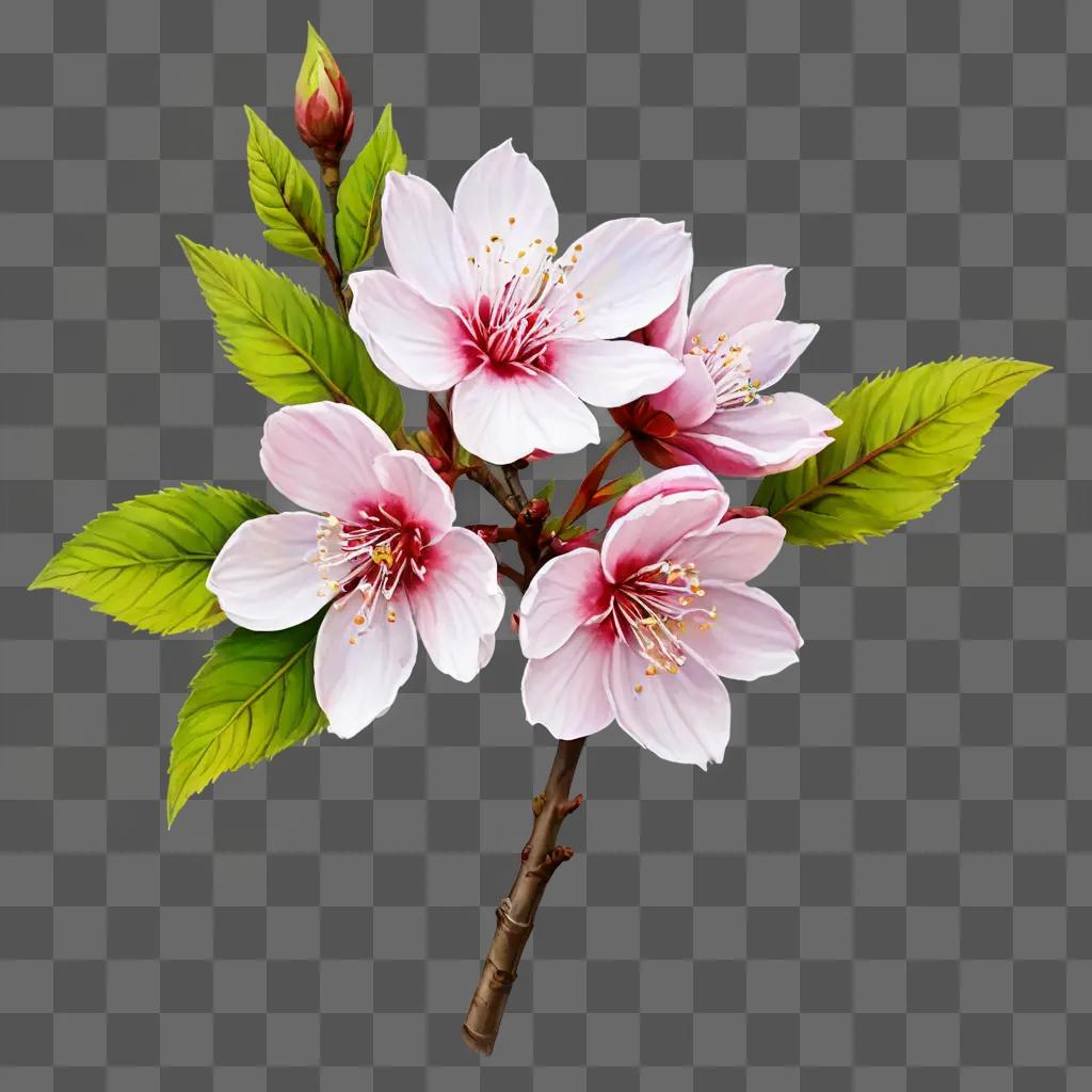 A sakura flower drawing with a branch and leaves