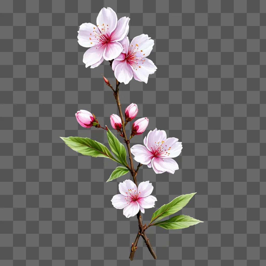 A sakura flower drawing with vibrant colors and a branch