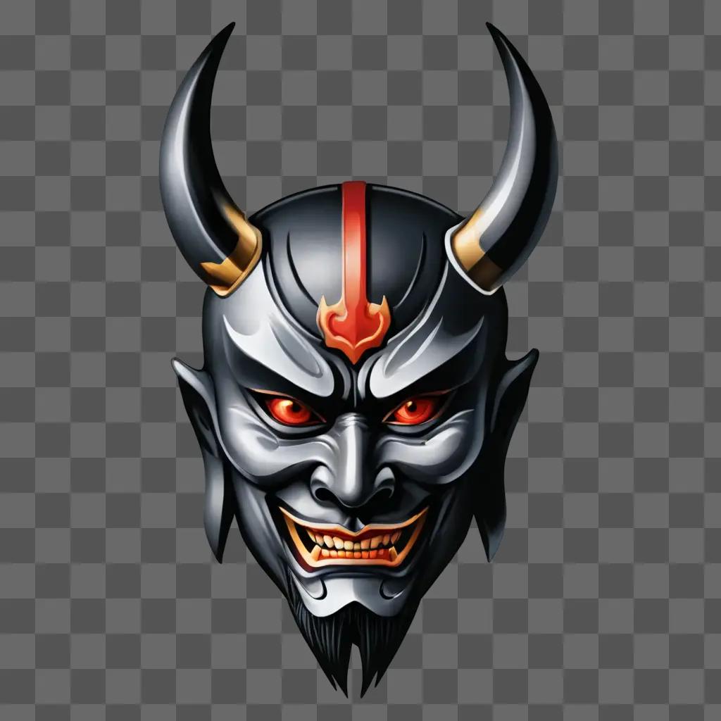 A samurai mask tattooed on a gray face