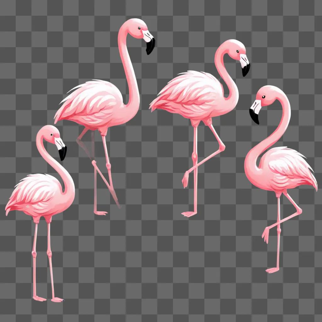 A series of cute flamingos on pink background