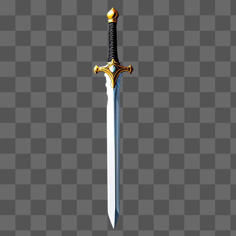 A shiny black sword clipart against a gray background