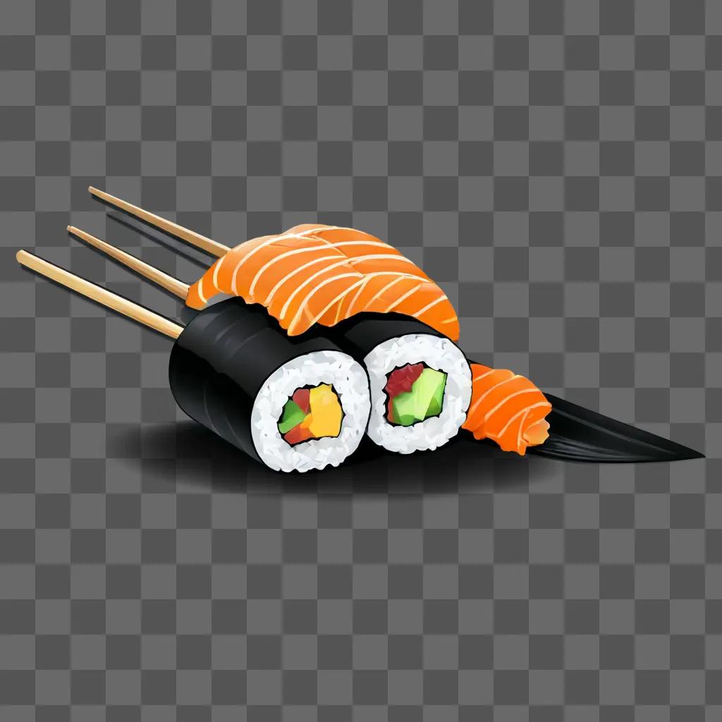 A side sushi drawing of a colorful plate with fish and vegetables