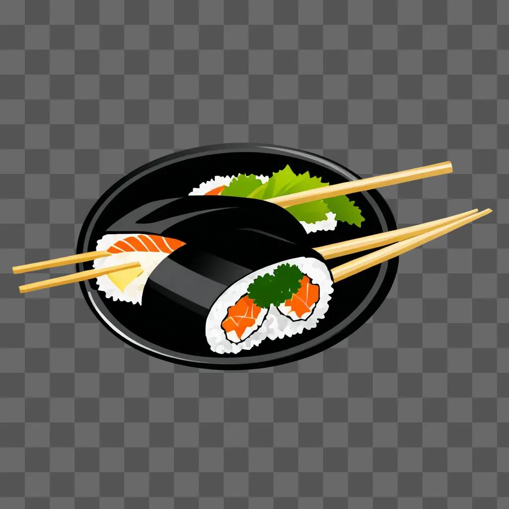 A side sushi drawing on a plate with chopsticks