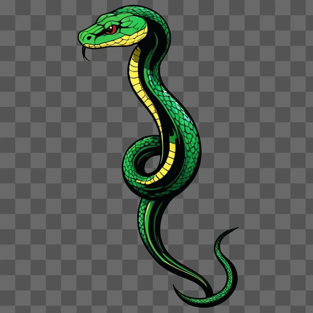 A side view of a green snake on a dark background