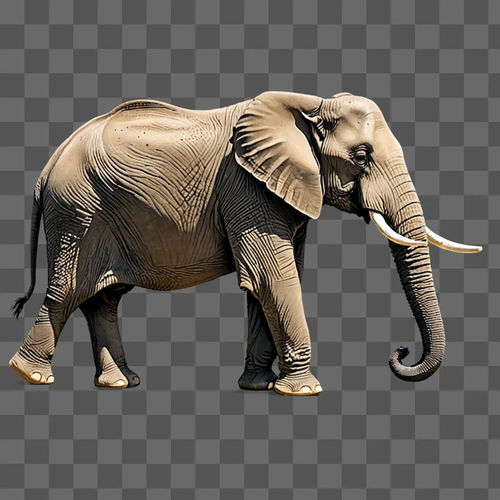 A side view of a grey elephant on a brown background