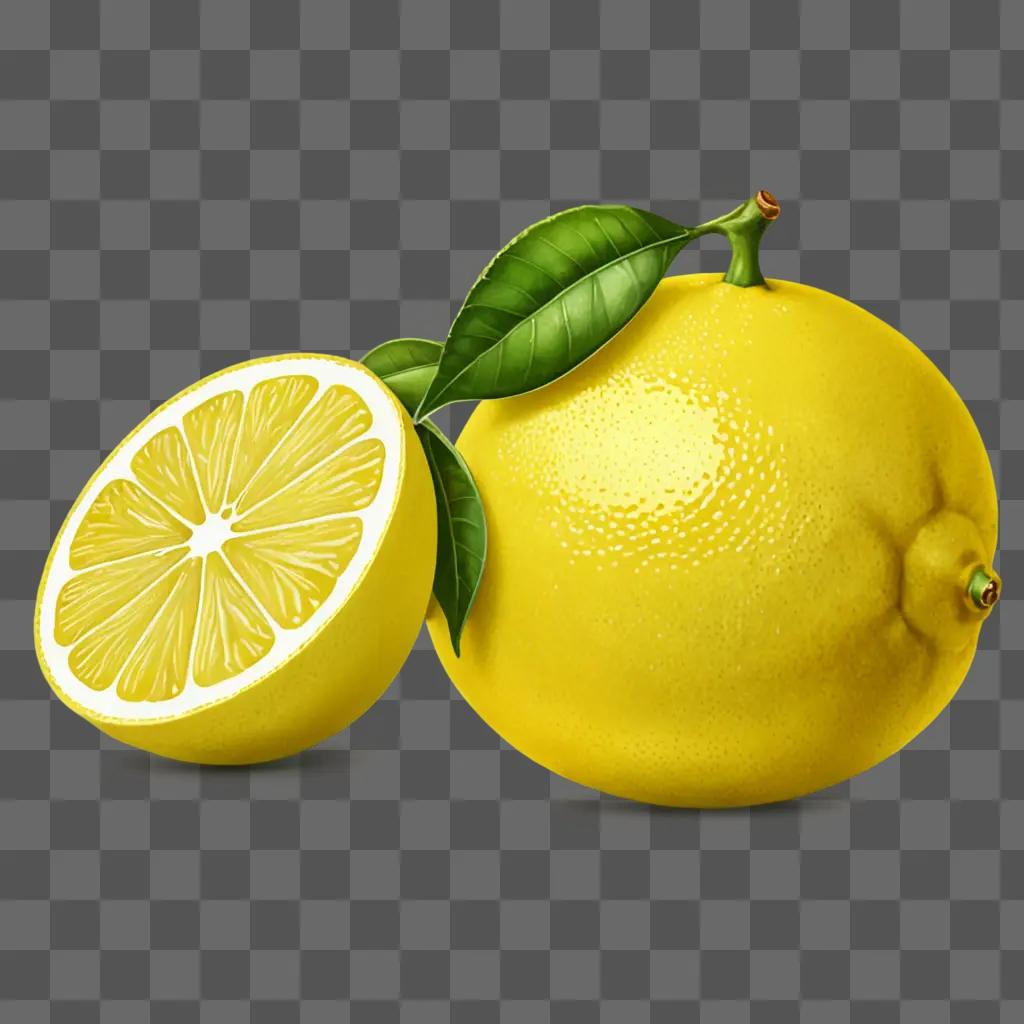 A side view of a lemon drawing on a yellow background