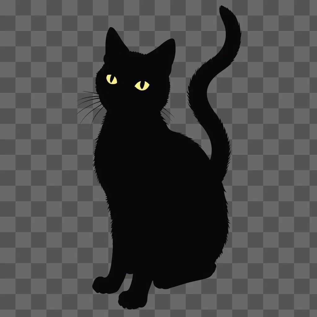 A silhouette of a black cat with yellow eyes