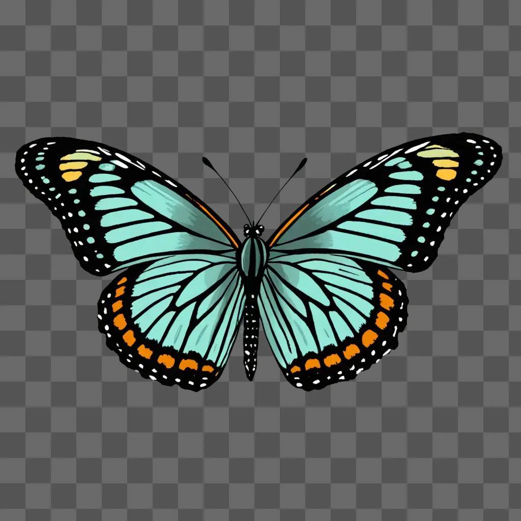 A simple butterfly drawing on a green background