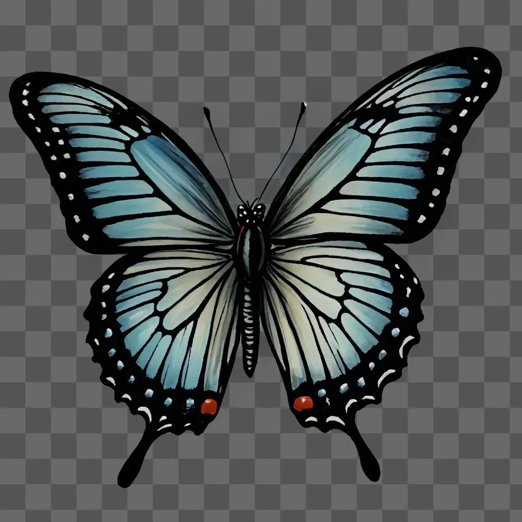 A simple butterfly drawing with black and white colors